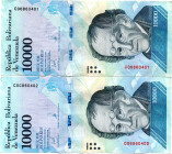 VENEZUELA 2 Pcs. 10.000 BsF 2017. UNC