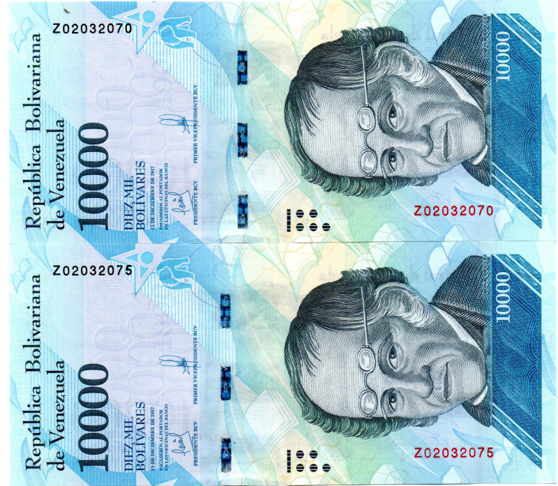 VENEZUELA 2 Pcs. 10.000 BsF 2017. Replacements UNC