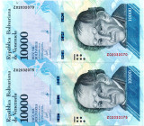 VENEZUELA 2 Pcs. 10.000 BsF 2017. Replacements UNC
