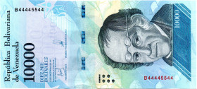VENEZUELA 10.000 BsF 2017 Fancy Serial Number B44445544 UNC