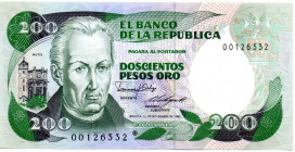 COLOMBIA 200 Pesos 1985 Replacement, Scarce. UNC