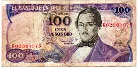 COLOMBIA 100 Pesos 1980 Replacement Note (R) 8 Digits F/VF