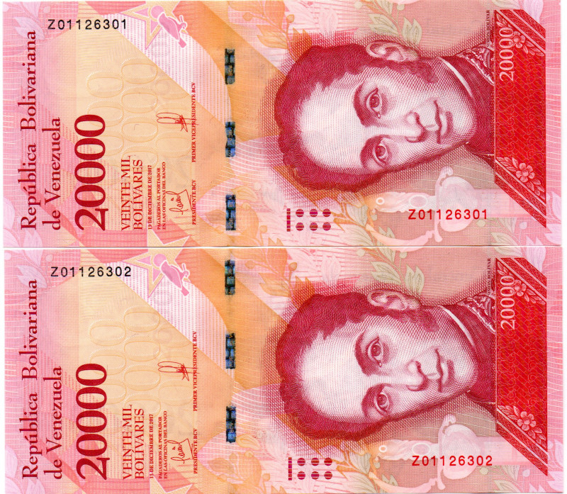 VENEZUELA 2 Pcs. 20.000 BsF 2017. Replacements UNC