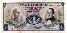COLOMBIA 1 Peso 1962. VF