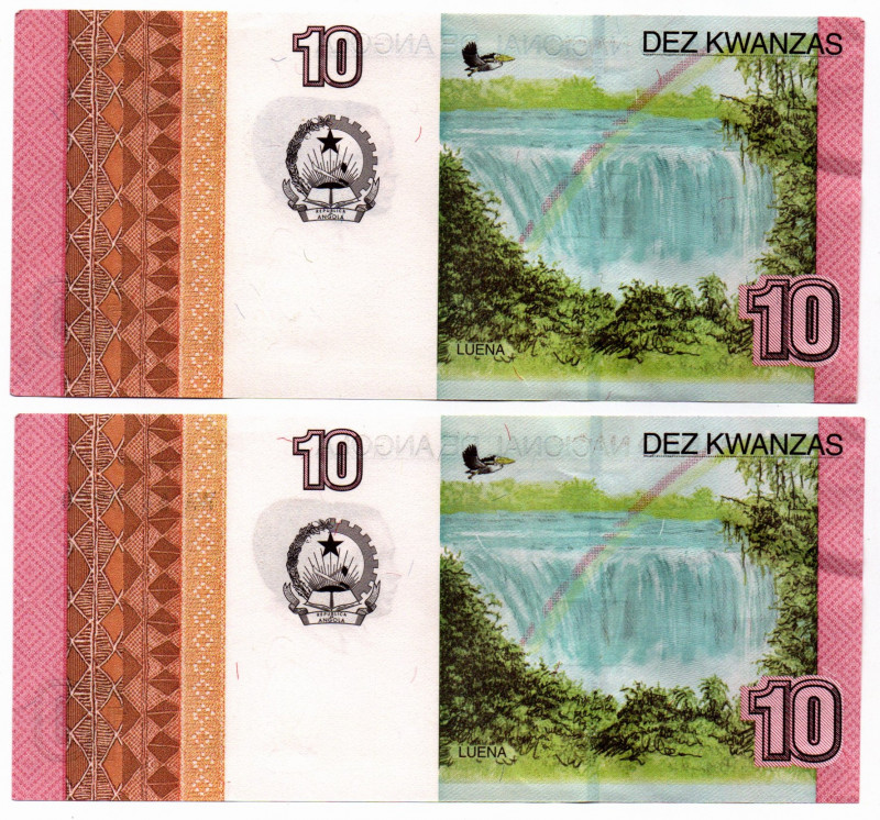 ANGOLA 2 Pcs. 10 Kwanzas 2012 Pair 4299999 & 4300000 AU