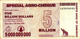 ZIMBABWE $5 Billion Dollars Agro Check 2008 AA3393933 RADAR XF