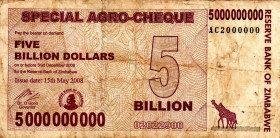 ZIMBABWE $5 Billion Dollars Agro Check 2008 AC2000000 VF