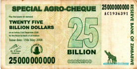 ZIMBABWE $25 Billion Dollars Agro Check 2008 AC1936391 RADAR VF