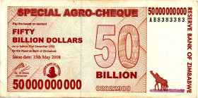 ZIMBABWE $50 Billion Dollars Agro Check 2008 AB8383383 VF