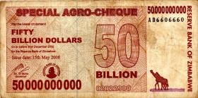 ZIMBABWE $50 Billion Dollars Agro Check 2008 AD6606660 VF