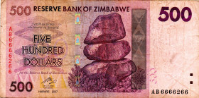 ZIMBABWE $500 Dollars 2007 SEMI SOLID AB6666266 VF
