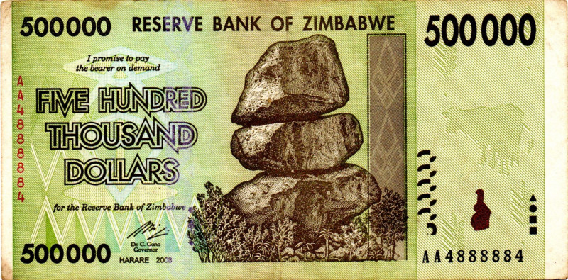 ZIMBABWE $500.000 Dollars 2008 SUPER RADAR AA4888884 XF