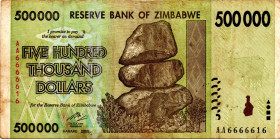 ZIMBABWE $500.000 Dollars 2008 SEMI SOLID AA6666616 VF