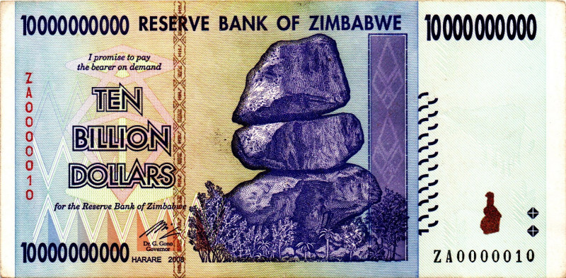 ZIMBABWE $10 Billion Dollars 2008 LOWEST KNOWN FOR TYPE ZA0000010 Replacement AU...