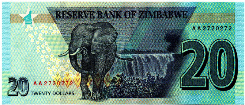 ZIMBABWE $20 Dollars 2020 RADAR AA2720272 UNC