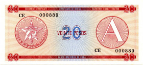 CUBA 20 Pesos 1988 THREE DIGITS LOW SERIAL 000889 UNC