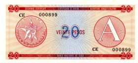 CUBA 20 Pesos 1988 THREE DIGITS LOW SERIAL 000899 UNC