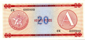 CUBA 20 Pesos 1988 THREE DIGITS LOW SERIAL 000900 UNC