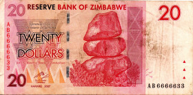 ZIMBABWE $20 Dollars 2007 6666633 VF