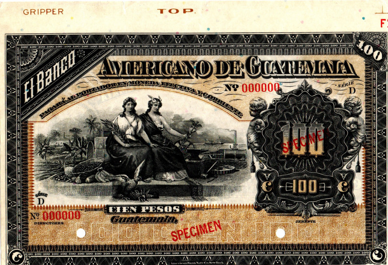 GUATEMALA 100 Pesos 1923 SPECIMEN El Banco American de Guatemala P#114s UNC
Wit...