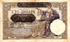 YUGOSLAVIA 100 Dinara 1941 German Occupation WWII F/F+