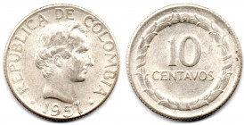 COLOMBIA 10 Centavos 1951 B AU/UNC