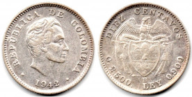 COLOMBIA 10 Centavos 1942 B XF