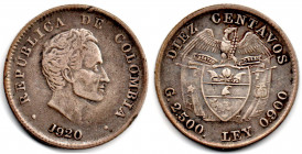 COLOMBIA 10 Centavos 1920 VF