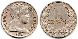 COLOMBIA 2 Centavos 1938 XF