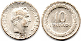 COLOMBIA 10 Centavos 1951 B AU/UNC