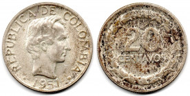 COLOMBIA 20 Centavos 1951 B AU/UNC