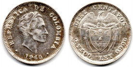 COLOMBIA 10 Centavos 1940 B XF