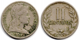 COLOMBIA 2 Centavos 1921 VF+