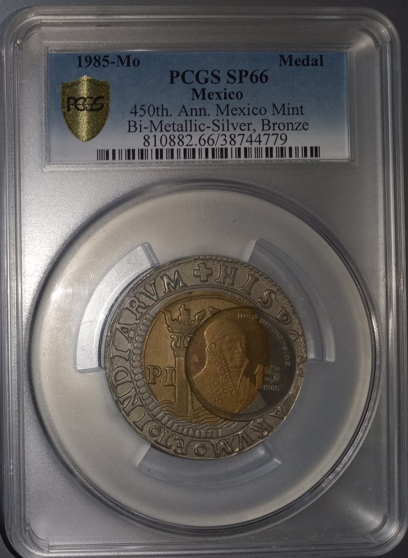 MEXICO Medal 1535-1985 Mexican Mint in Large PCGS Holder 1 of 1000 Minted Rare S...