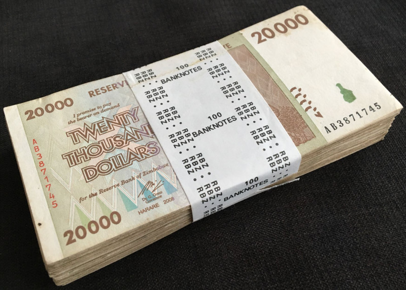 ZIMBABWE Bundle (100 Notes) $20.000 Dollars 2008 VF XF AU Rare
Stock Photo, No ...
