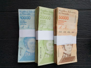 VENEZUELA 3 Bundles (300 Notes) 10.000 20.000 50.000 BsS 2019 VF XF
Stock Photo, serial numbers may be different.