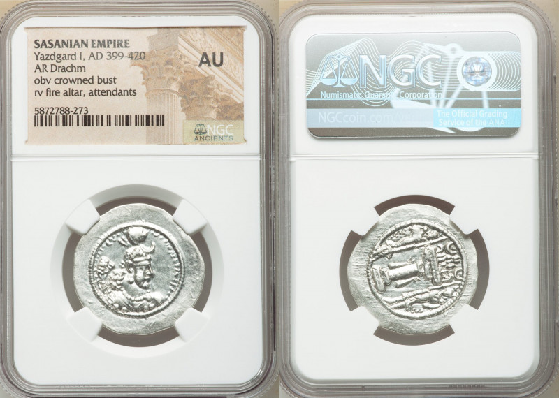 SASANIAN KINGDOM. Yazdgard (Yazdgird) I (AD 399-420). AR drachm (27mm, 2h). NGC ...