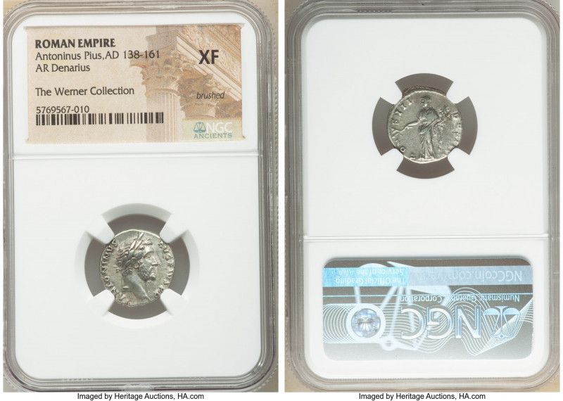 Antoninus Pius (AD 138-161). AR denarius (16mm, 6h). NGC XF, brushed. Rome, AD 1...