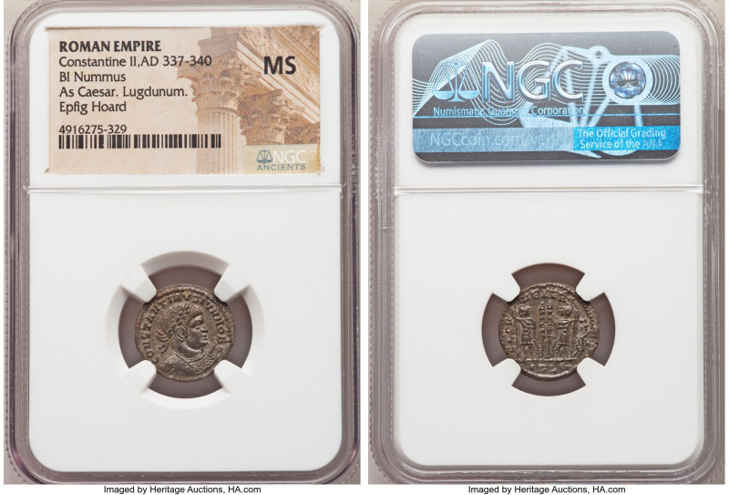 Constantine II, as Caesar (AD 337-340). AE3 or BI nummus (16mm, 12h). NGC MS. Lu...