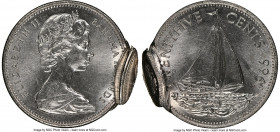 Elizabeth II Mint Error - Double Struck 25 Cents 1966 MS66 NGC, Franklin mint, KM6. Double Struck with 2nd strike 90% off center. 

HID09801242017
...