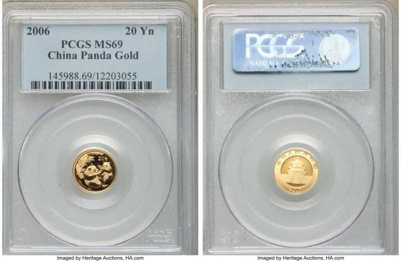 People's Republic gold Panda 20 Yuan (1/20 oz) 2006 MS69 PCGS, KM1661. AGW 0.05 ...