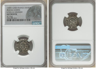 Lons-Le-Saunier Denier ND (1000-1200) Authentic NGC, Rob-1726. 0.79gm. +BLEDONIS tetrastyle temple containing cross, long oval below / +CARLVS REX, cr...