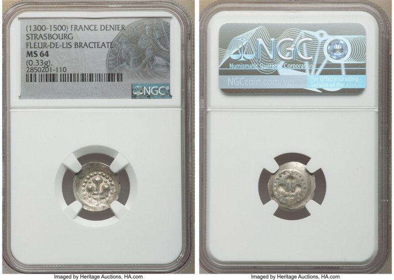 Strasbourg. Anonymous Denier (Fleur-de-Lis Bracteate) ND (1300-1500) MS64 NGC, R...