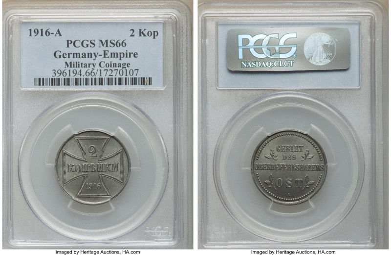 Wilhelm II 2 Kopecks 1916-A MS66 PCGS, Berlin mint, KM22. World War I military c...