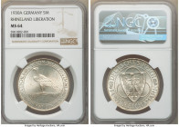 Weimar Republic "Rhineland" 5 Mark 1930-A MS64 NGC, Berlin mint, KM71, J-346. Commemorates the Rhineland liberation. Cartwheel luster and lightly tone...