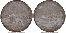 Suffolk. Lowestoft copper 1/2 Penny 1795 MS63 Brown NGC, D&H-37. Edge: Milled. LOWESTOFT TOKEN Ships in harbor, wagons on covered wagons on shore SEA ...