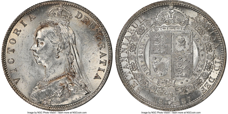 Victoria 1/2 Crown 1887 MS63 NGC, KM764, S-3924. Jubilee head. Frosty white surf...