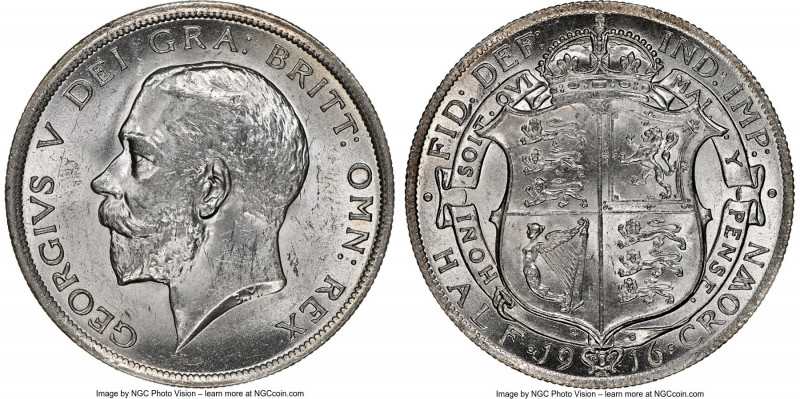 George V 1/2 Crown 1916 MS63 NGC, KM818.1, S-4011. Conservatively graded, frosty...