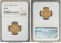 George I gold 20 Drachmai 1876-A XF45 NGC, Paris mint, KM49. Mintage: 37,000. One year type. Rose colored gold with russet toning in recesses. 

HID...