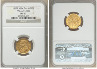 Papal States. Pius IX gold 10 Lire Anno XXIV (1869)-R MS62 NGC, Rome mint, KM1381.3. Mintage: 5,944. One year type. 

HID09801242017

© 2020 Herit...
